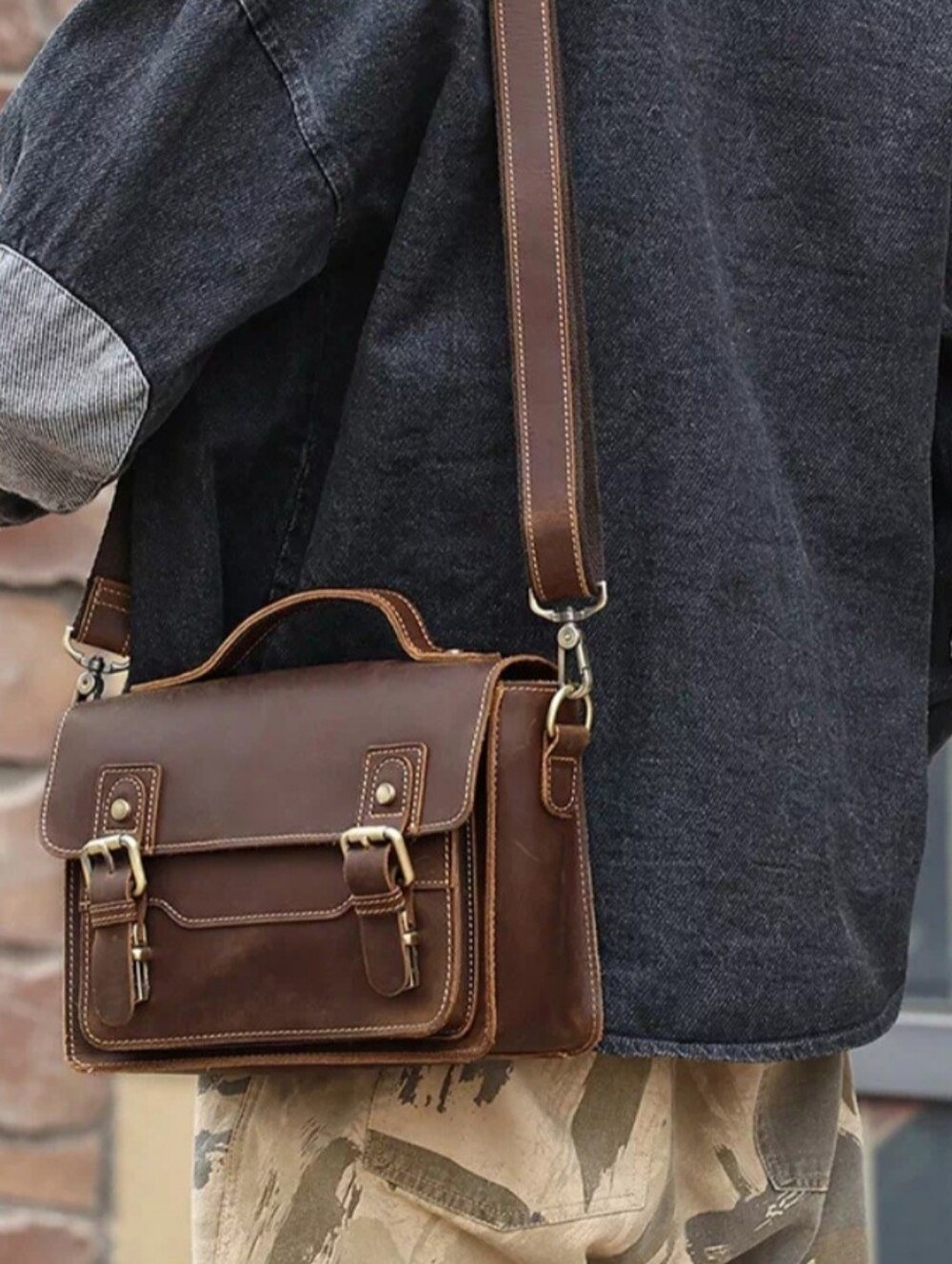 NWOT Men's Hand Crafted Leather Brown Satchel Small Messenger Bag